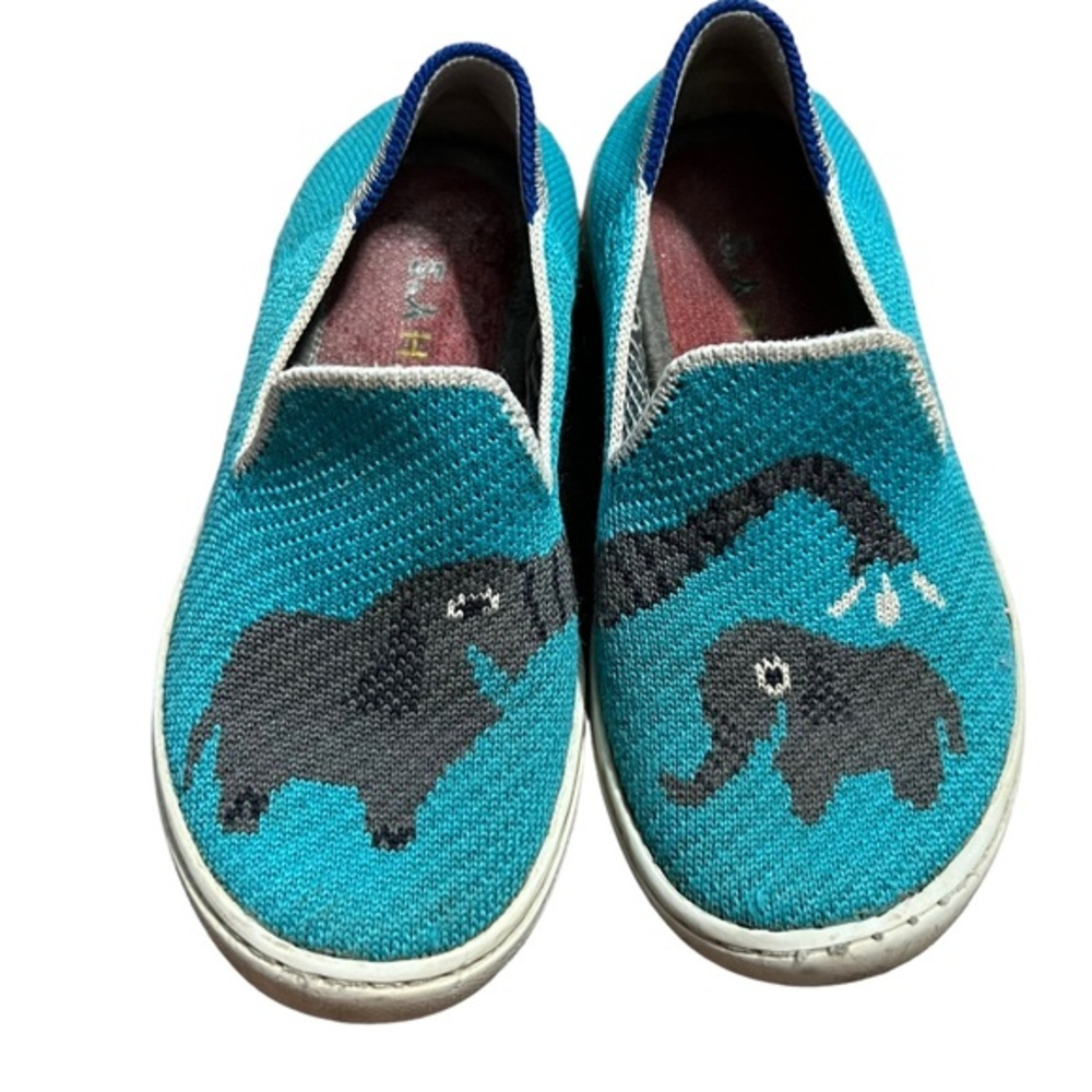 Rothy's Teal Blue with Elephants Toddler Shoes Size 11